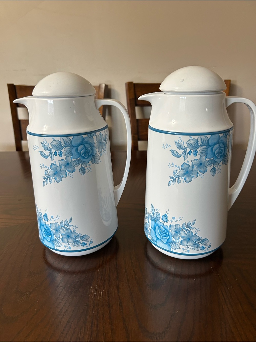 Corelle White and Light Blue Floral Thermal Pitcher Pair
